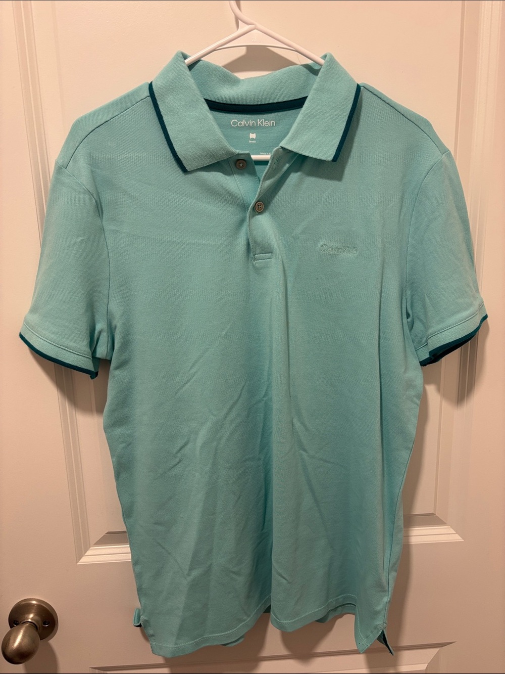 Calvin Klein Men’s Aqua Polo with Teal Contrast Trim